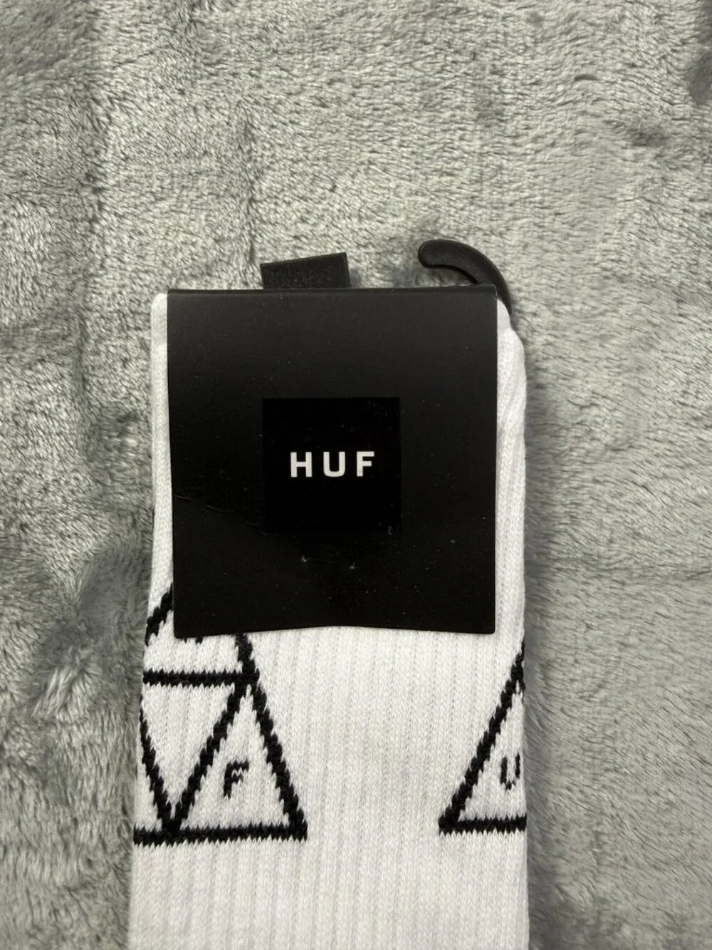 New HUF Team OG Socks Men's One Size White Crew Triangle Logo Skate Skateboard